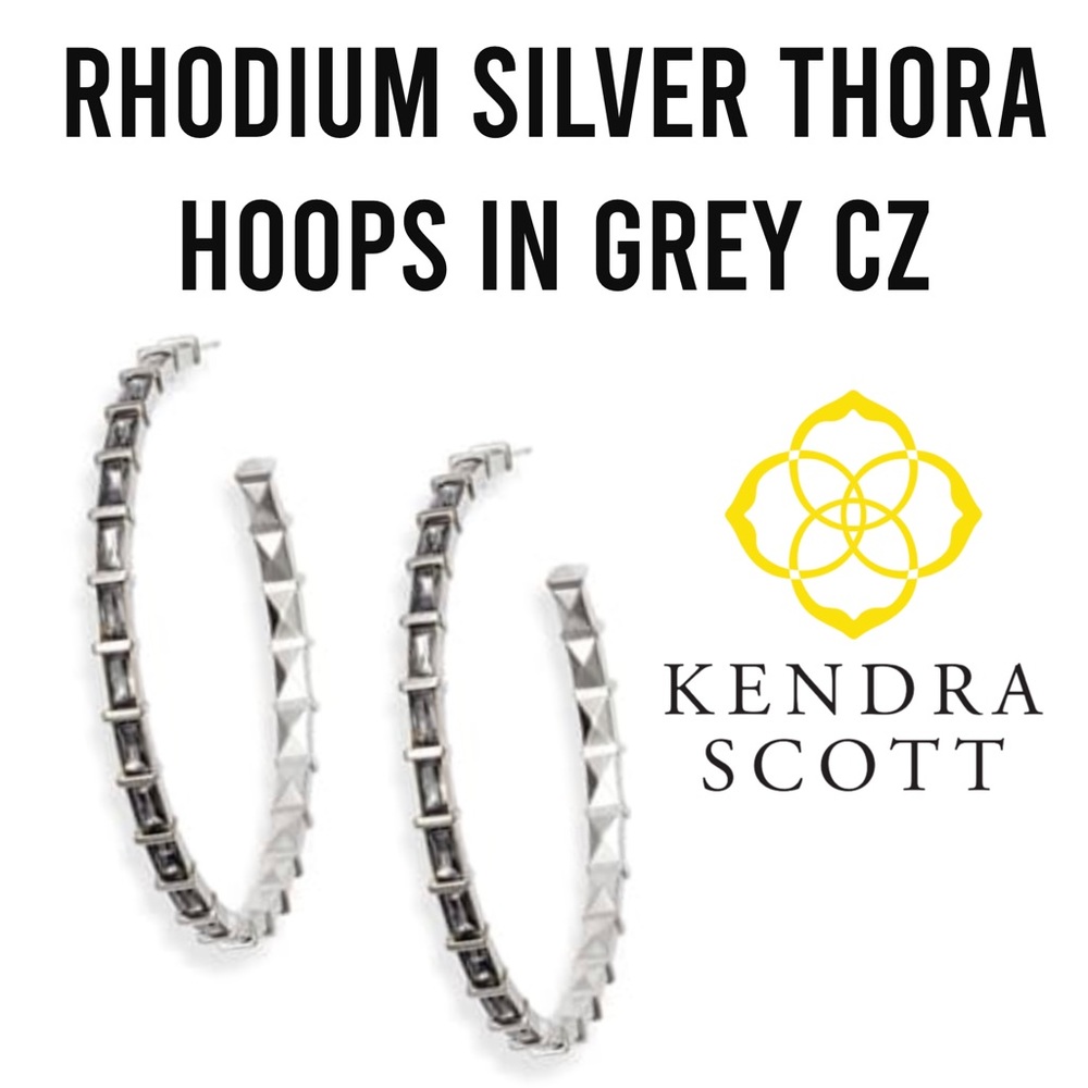 KENDRA SCOTT NWOT THORA RHODIUM SILVER HOOPS IN GREY CZ STATEMENT HOOP EARRINGS